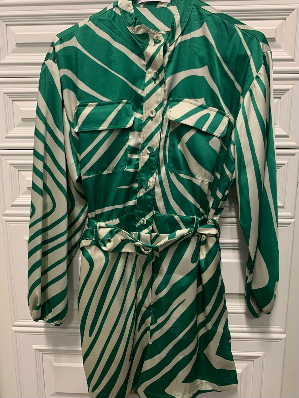 Silky Green & White Dressy Romper